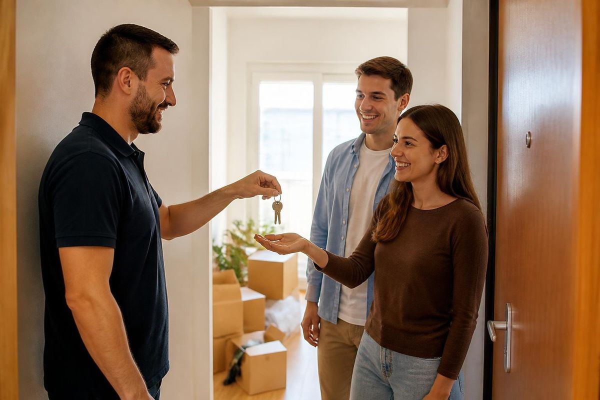 Mudanza de piso: entrega de llaves en una vivienda nueva con las cajas en el pasillo