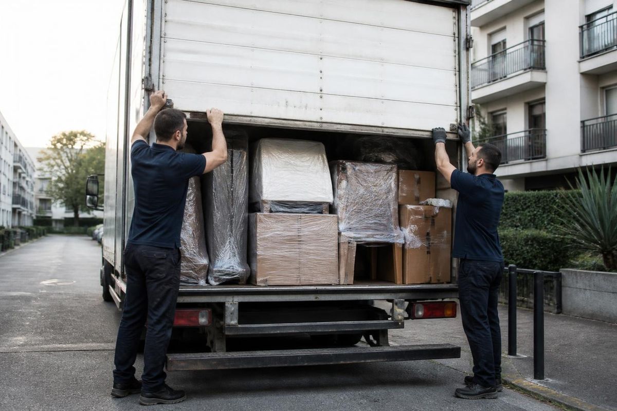 Mudanzas nacionales desde Bizkaia: camión cargado con muebles protegidos, listo para salir