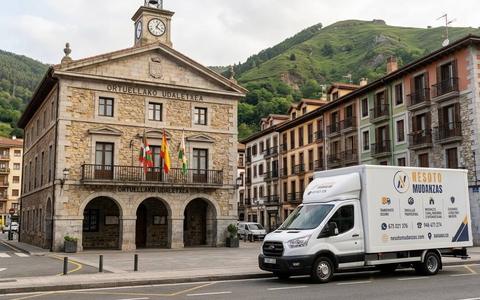 Camión de mudanzas NESOTO frente al Ayuntamiento de Ortuella