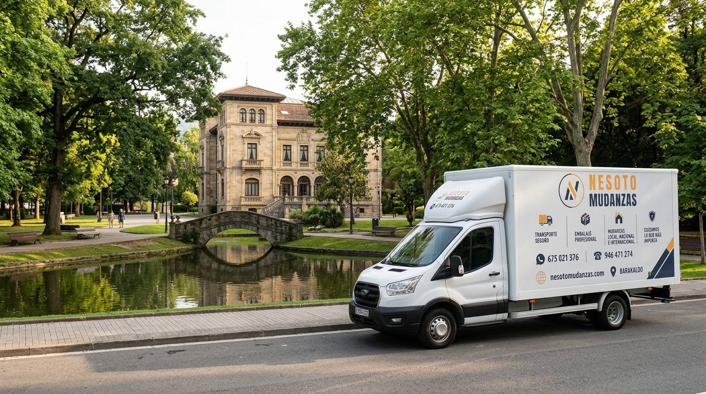 Camión de mudanzas NESOTO junto al parque Zelaieta, en Amorebieta-Etxano