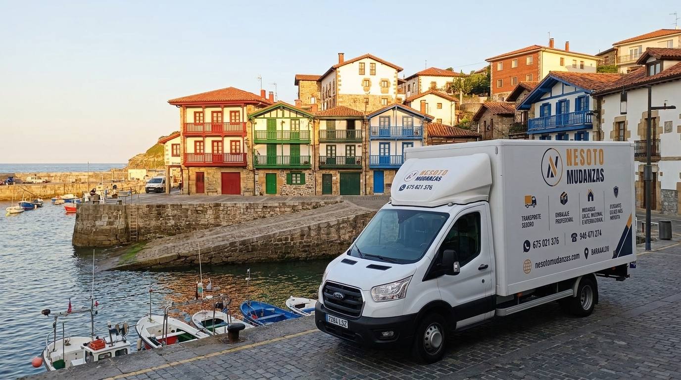 Camión de mudanzas NESOTO en el Puerto Viejo de Algorta, en Getxo