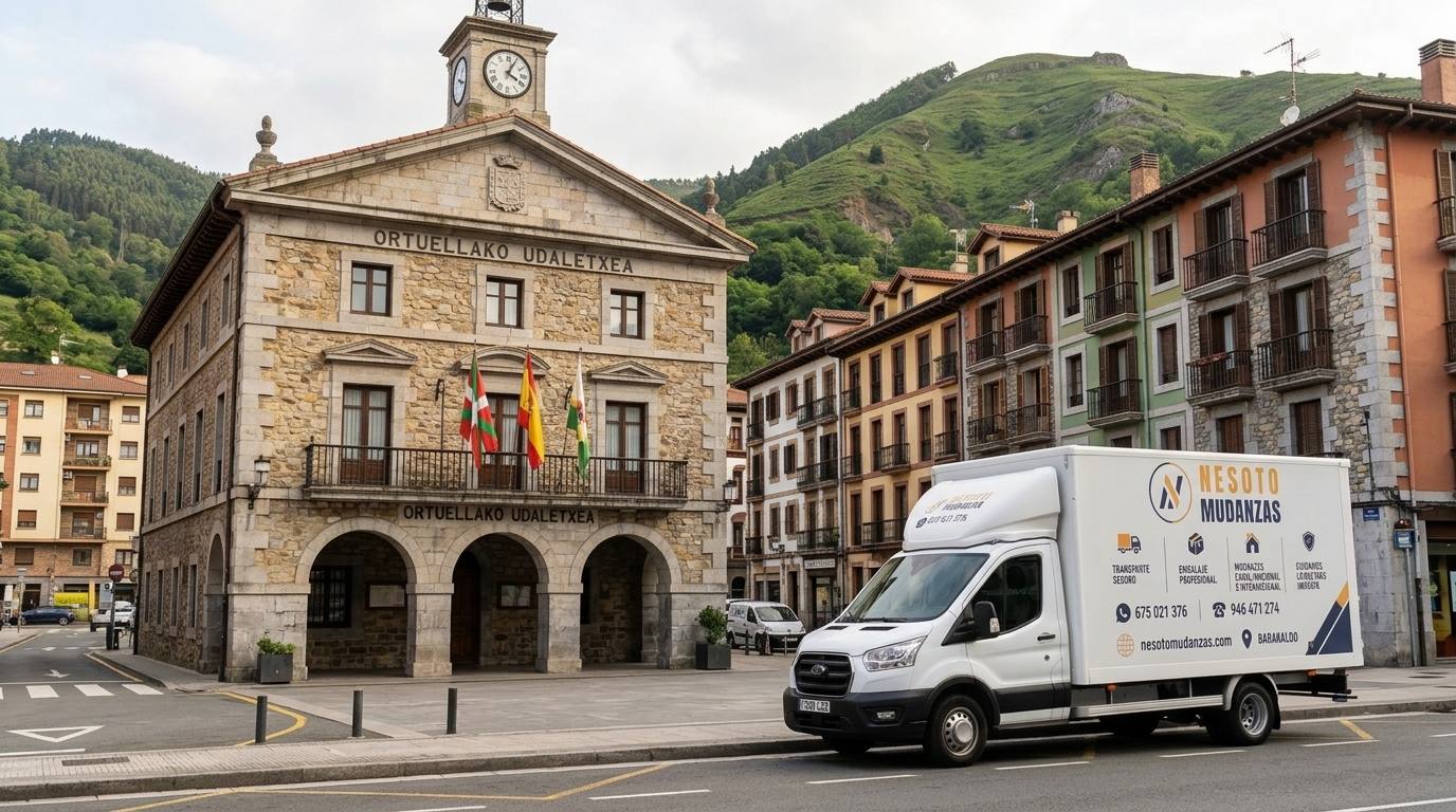 Camión de mudanzas NESOTO frente al Ayuntamiento de Ortuella