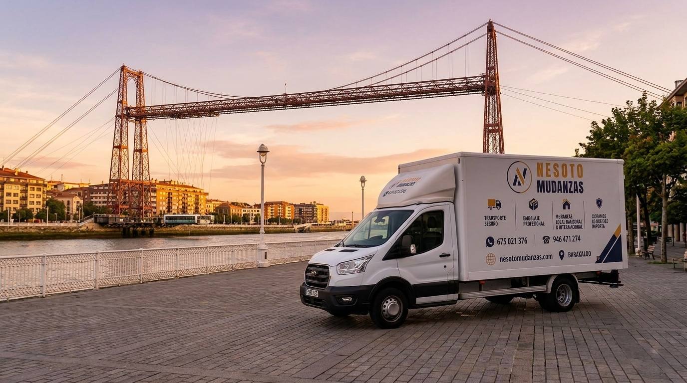 Camión de mudanzas NESOTO junto al Puente Colgante de Portugalete